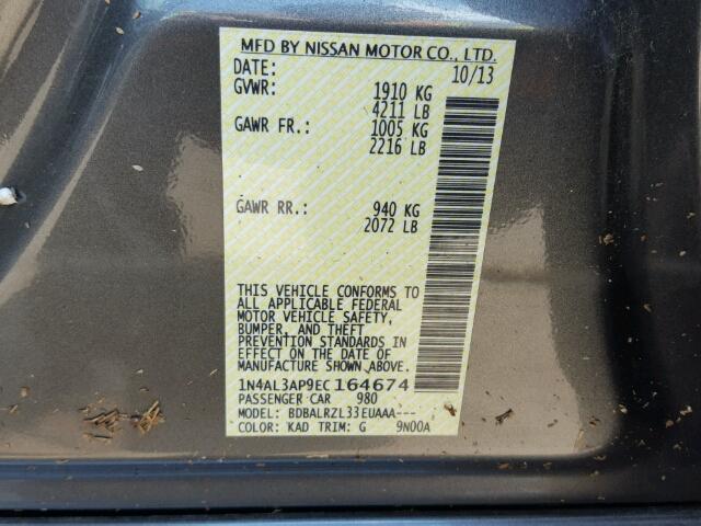 1N4AL3AP9EC164674 - 2014 NISSAN ALTIMA 2.5 GRAY photo 10