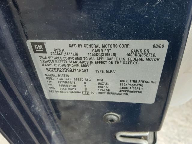 5GZER23D99J115451 - 2009 SATURN OUTLOOK XR ლურჯი ფოტო 10
