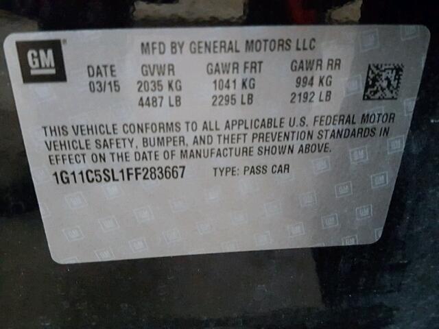 1G11C5SL1FF283667 - 2015 CHEVROLET MALIBU 1LT 黑色 照片 10