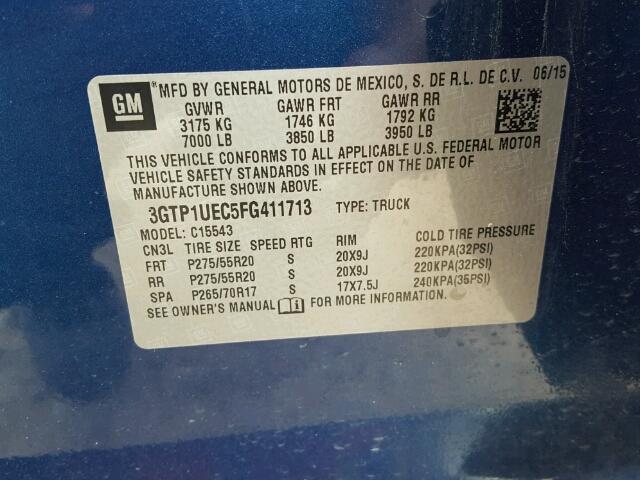 3GTP1UEC5FG411713 - 2015 GMC SIERRA C15 BLUE photo 10