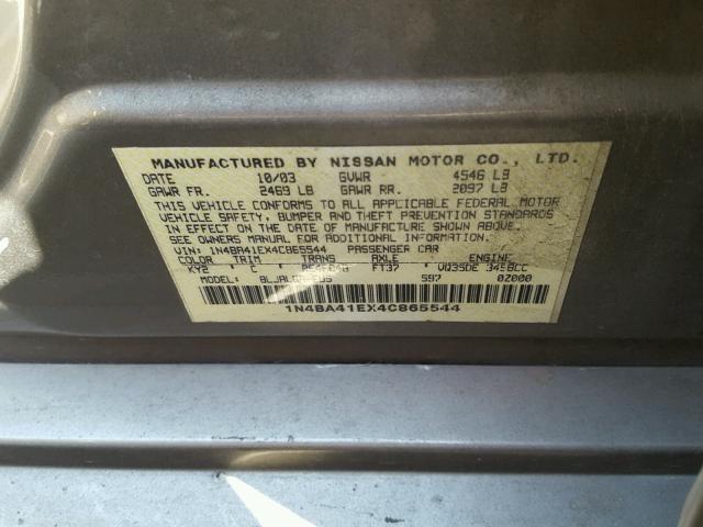 1N4BA41EX4C865544 - 2004 NISSAN MAXIMA SE GOLD photo 10