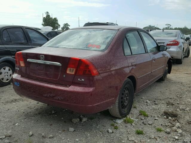 2HGES16522H580859 - 2002 HONDA CIVIC LX MAROON photo 4