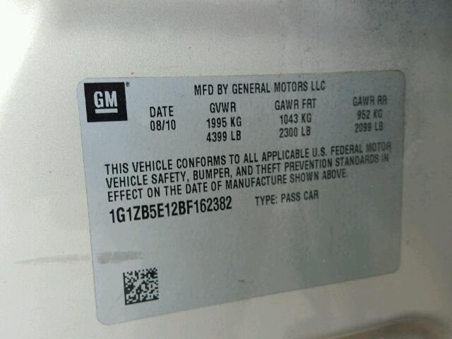 1G1ZB5E12BF162382 - 2011 CHEVROLET MALIBU LS ბეჟი ფოტო 10