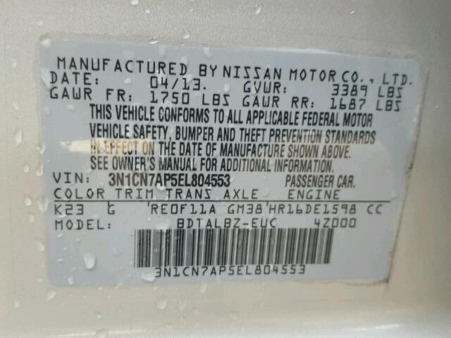 3N1CN7AP5EL804553 - 2014 NISSAN VERSA SILVER photo 10