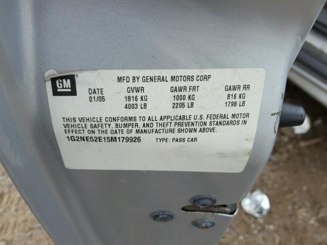1G2NE52E15M179926 - 2005 PONTIAC GRAND AM S 银色 照片 10