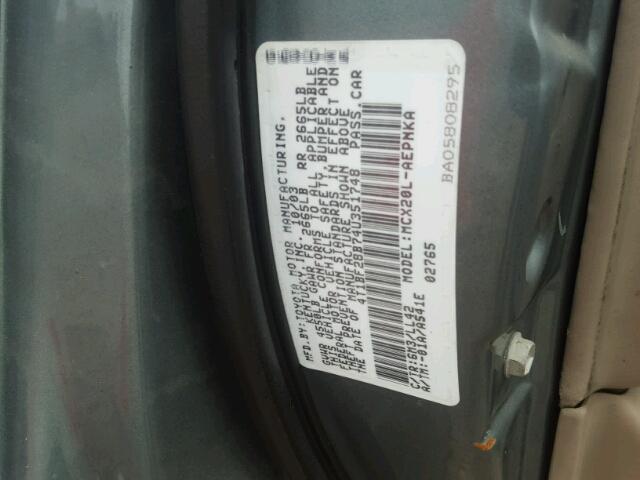 4T1BF28B74U351748 - 2004 TOYOTA AVALON XL Сұр фото 10