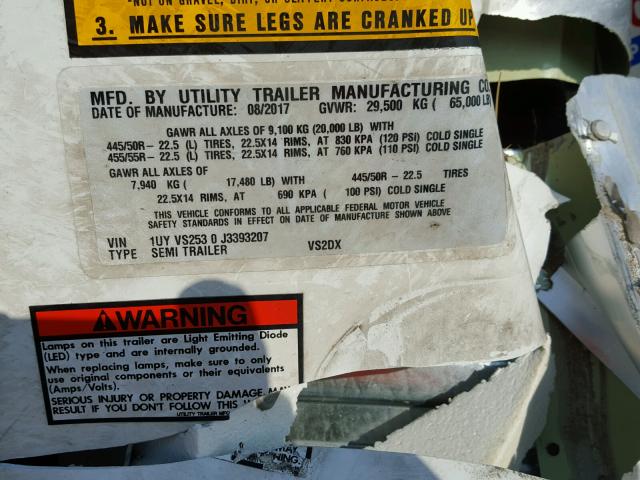 1UYVS2530J3393207 - 2018 UTILITY TRAILER WHITE photo 10