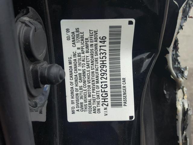 2HGFG12929H537146 - 2009 HONDA CIVIC EXL BLACK photo 10