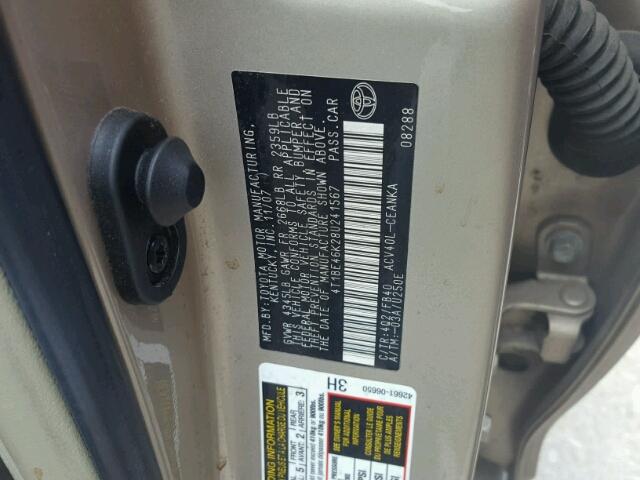 4T1BE46K28U241567 - 2008 TOYOTA CAMRY GOLD photo 10