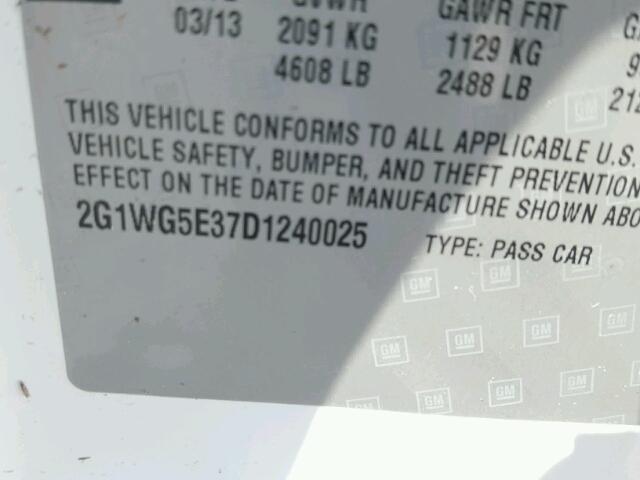 2G1WG5E37D1240025 - 2013 CHEVROLET IMPALA LT Սպիտակ լուսանկար 10