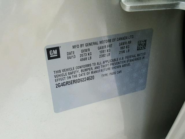 2G4GR5ER8D9224620 - 2013 BUICK REGAL BEIGE photo 10