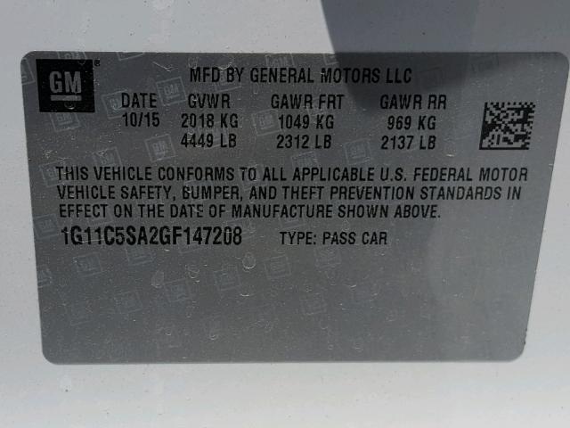 1G11C5SA2GF147208 - 2016 CHEVROLET MALIBU LIM 白色 照片 10