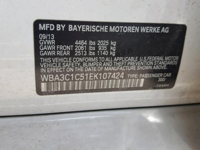 WBA3C1C51EK107424 - 2014 BMW 328 I SULE WHITE photo 10