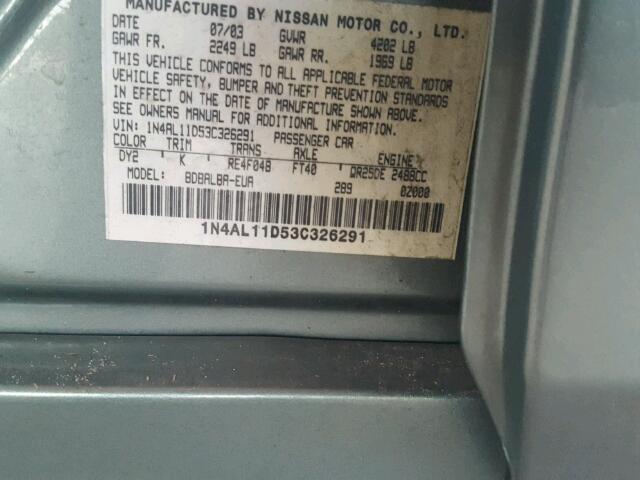 1N4AL11D53C326291 - 2003 NISSAN ALTIMA GREEN photo 10