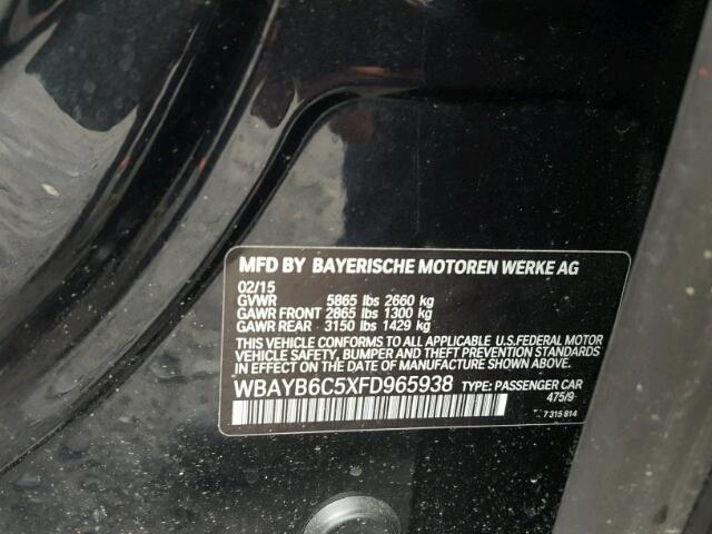 WBAYB6C5XFD965938 - 2015 BMW 750 XI BLACK photo 10