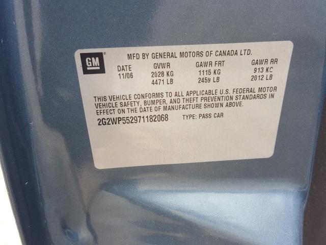 2G2WP552971182068 - 2007 PONTIAC GRAND PRIX BLUE photo 10