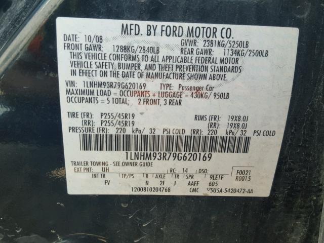 1LNHM93R79G620169 - 2009 LINCOLN MKS BLACK photo 10