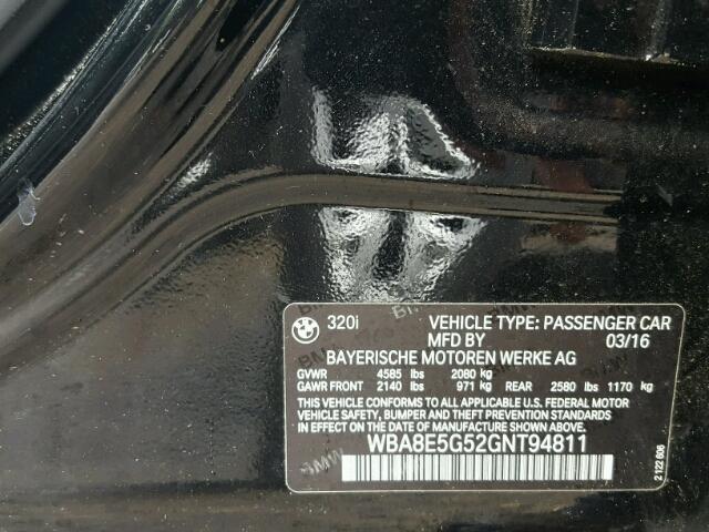 WBA8E5G52GNT94811 - 2016 BMW 320 XI BLACK photo 10