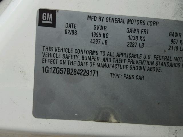 1G1ZG57B284229171 - 2008 CHEVROLET MALIBU LS თეთრი ფოტო 10