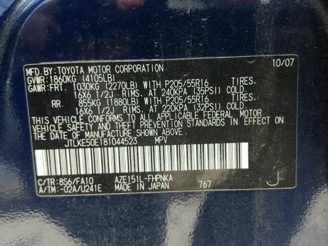 JTLKE50E181044523 - 2008 TOYOTA SCION XB Azul foto 10