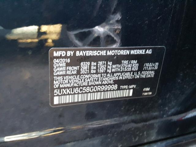 5UXKU6C58G0R99998 - 2016 BMW X6 XDRIVE5 ლურჯი ფოტო 10