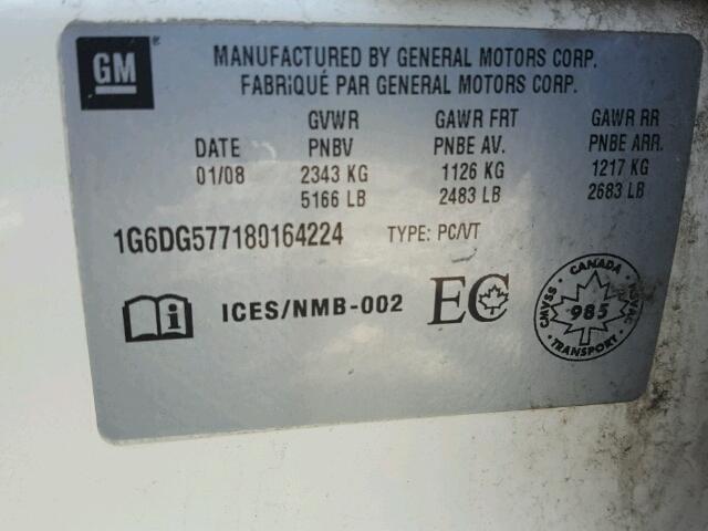 1G6DG577180164224 - 2008 CADILLAC CTS WHITE photo 10