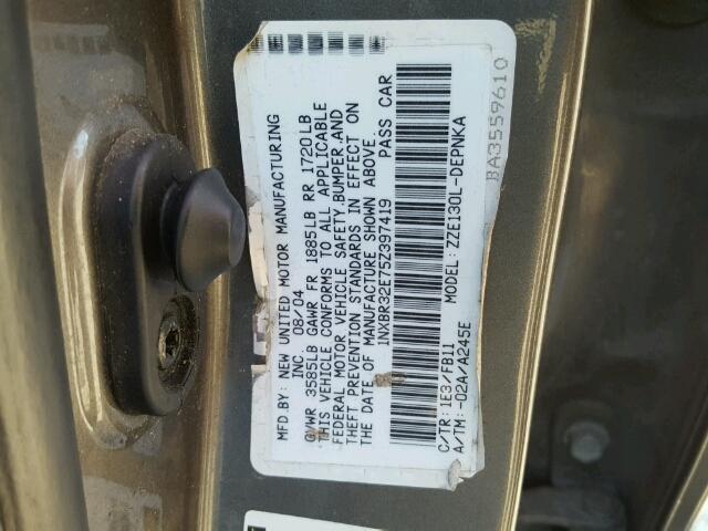 1NXBR32E75Z397419 - 2005 TOYOTA COROLLA CE GRAY photo 10