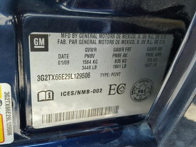 3G2TX66E29L129506 - 2009 PONTIAC G3 WAVE SE BLUE photo 10