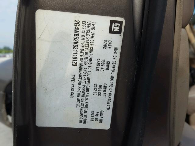 2G4WB52K631118123 - 2003 BUICK REGAL LS BROWN photo 10