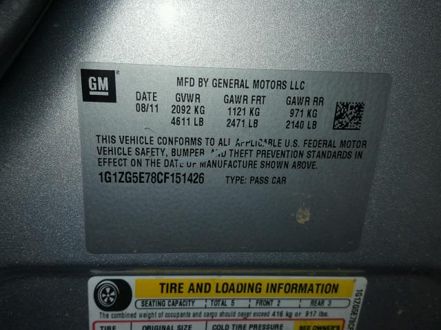 1G1ZG5E78CF151426 - 2012 CHEVROLET MALIBU LTZ 银色 照片 10