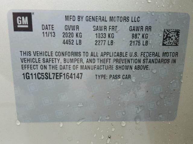 1G11C5SL7EF164147 - 2014 CHEVROLET MALIBU 1LT 金色 照片 10