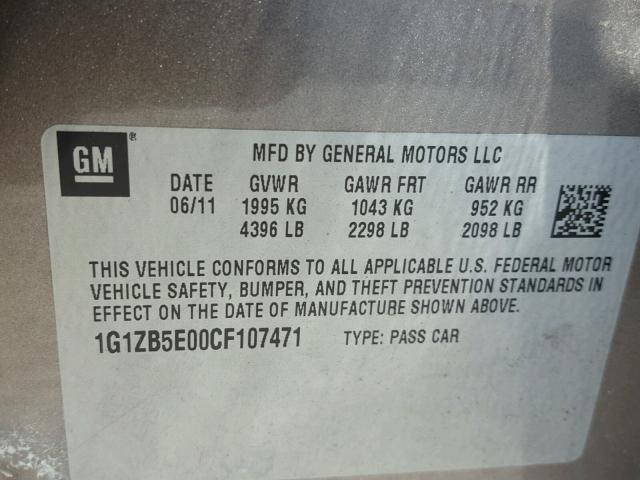 1G1ZB5E00CF107471 - 2012 CHEVROLET MALIBU LS Qəhvəyi foto 10