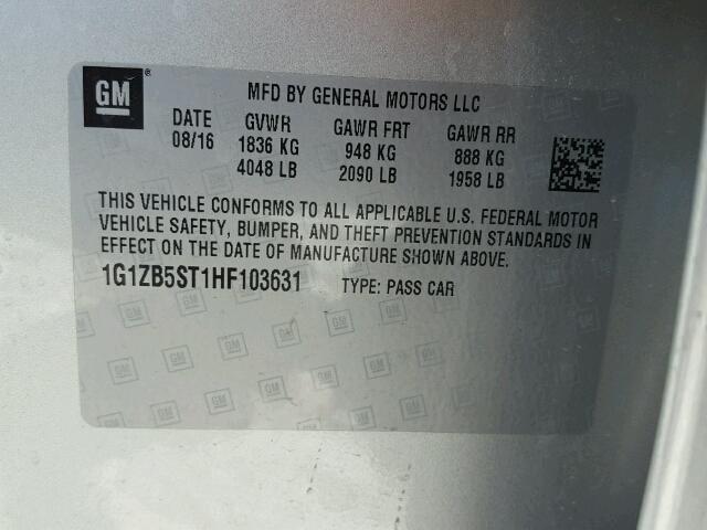 1G1ZB5ST1HF103631 - 2017 CHEVROLET MALIBU LS 银色 照片 10