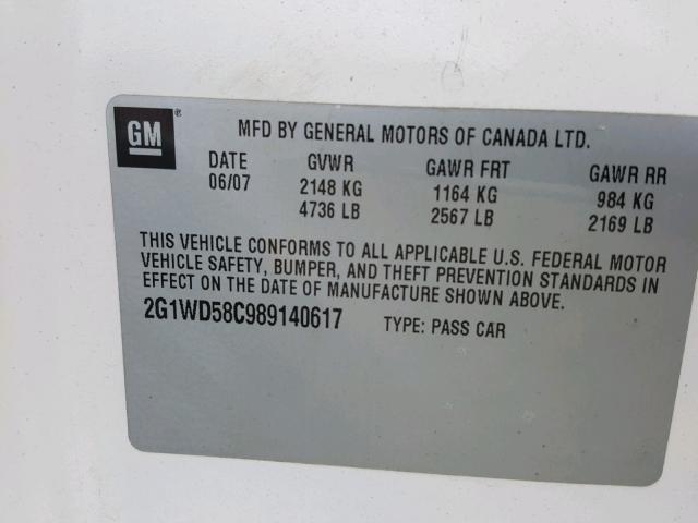 2G1WD58C989140617 - 2008 CHEVROLET IMPALA SUP 白色 照片 10