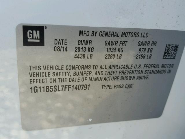 1G11B5SL7FF140791 - 2015 CHEVROLET MALIBU LS WHITE photo 10