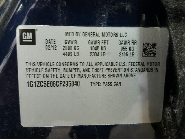 1G1ZC5E06CF295040 - 2012 CHEVROLET MALIBU 1LT BLUE photo 10