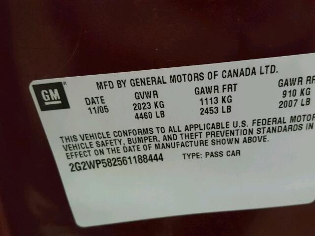 2G2WP582561188444 - 2006 PONTIAC GRAND PRIX წითელი ფოტო 10