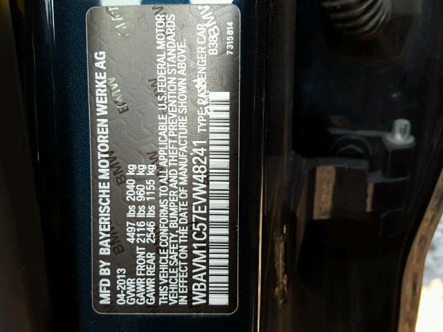 WBAVM1C57EVW48241 - 2014 BMW X1 SDRIVE2 BLACK photo 10