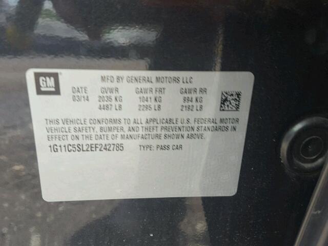 1G11C5SL2EF242785 - 2014 CHEVROLET MALIBU 1LT GRAY photo 10