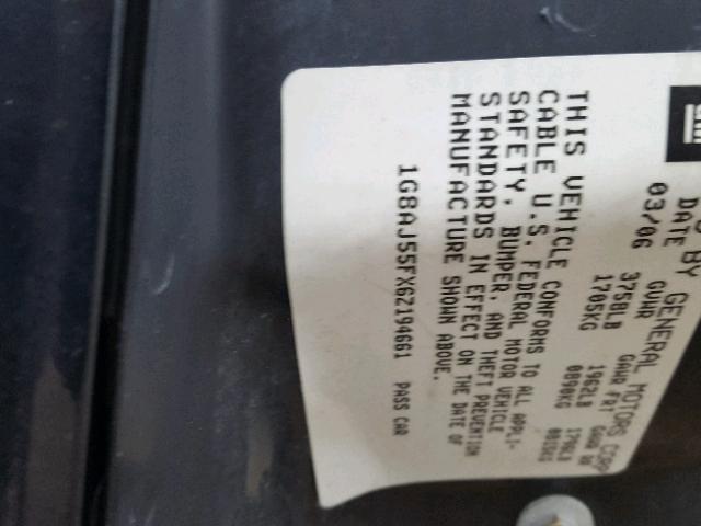 1G8AJ55FX6Z194661 - 2006 SATURN ION LEVEL BLACK photo 10