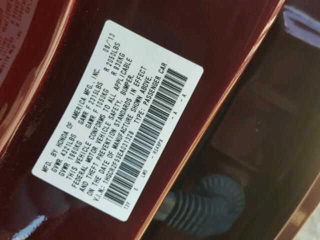 1HGCR2F55EA031328 - 2014 HONDA ACCORD SPO MAROON photo 10