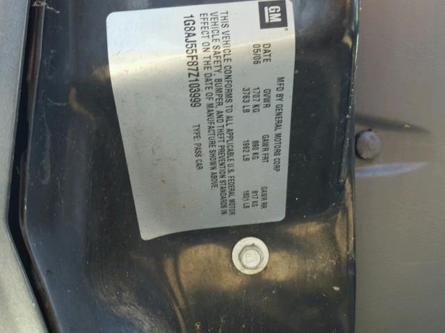 1G8AJ55F87Z103999 - 2007 SATURN ION LEVEL GRAY photo 10