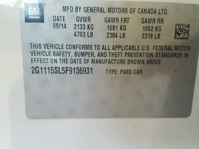 2G1115SL5F9136931 - 2015 CHEVROLET IMPALA WHITE photo 10