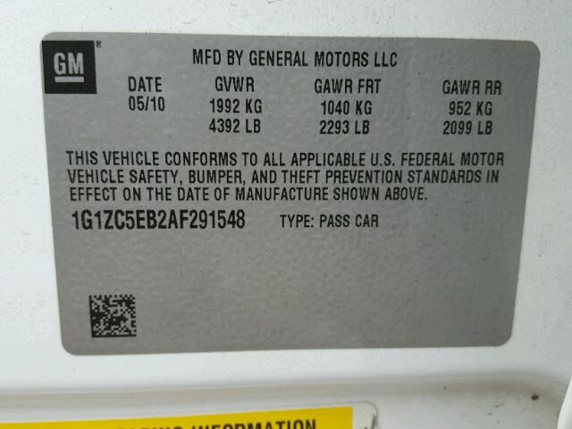 1G1ZC5EB2AF291548 - 2010 CHEVROLET MALIBU WHITE photo 10