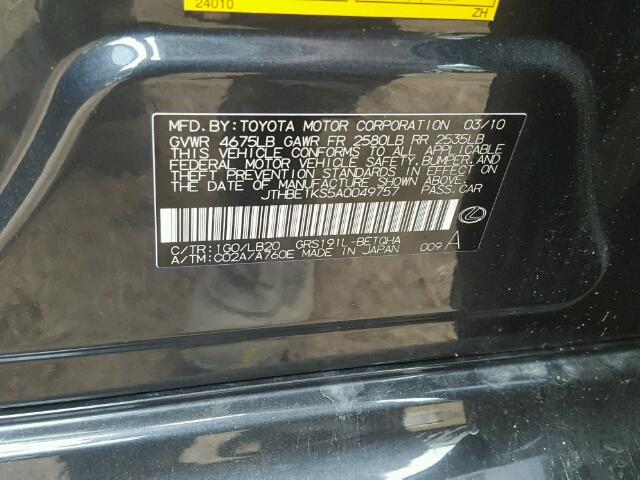 JTHBE1KS5A0049757 - 2010 LEXUS GS Чорний фото 10