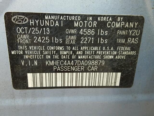 KMHEC4A47DA098879 - 2013 HYUNDAI SONATA BLUE photo 10