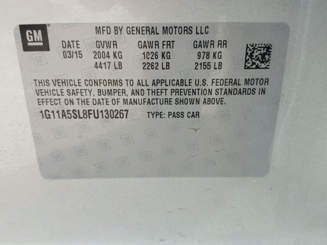 1G11A5SL8FU130267 - 2015 CHEVROLET MALIBU LS 银色 照片 10