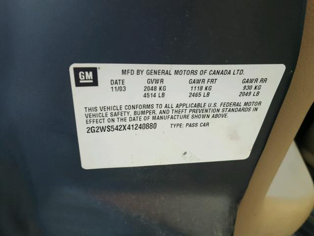 2G2WS542X41240880 - 2004 PONTIAC GRAND PRIX SILVER photo 10