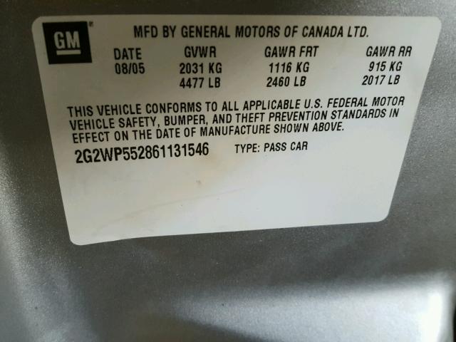 2G2WP552861131546 - 2006 PONTIAC GRAND PRIX ნაცრისფერი ფოტო 10