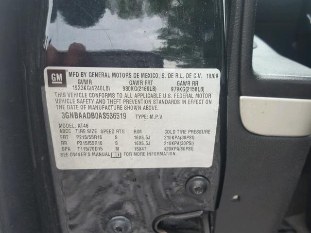 3GNBAADB0AS536519 - 2010 CHEVROLET HHR LS BLACK photo 10